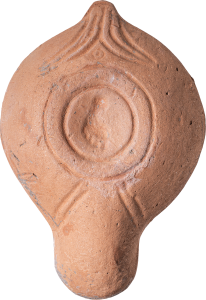 Asia Minor Type Oil Lamp, Back View, Terracotta, Early Byzantine Period, 6th–7th cent. CE, RHM Collection.